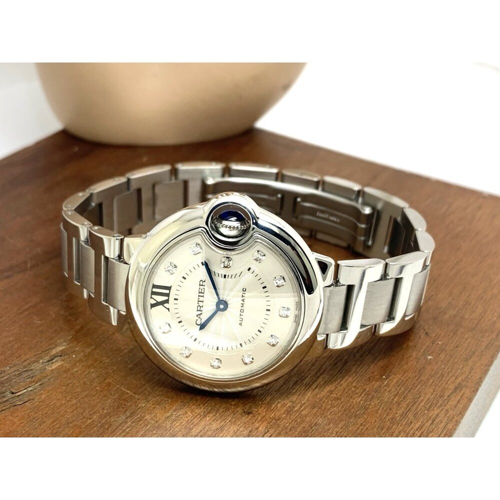 Cartier Ballon Bleu Women's Watch 3489 Swiss Automatic Diamond Dial Steel 33mm - Picture 8 of 14